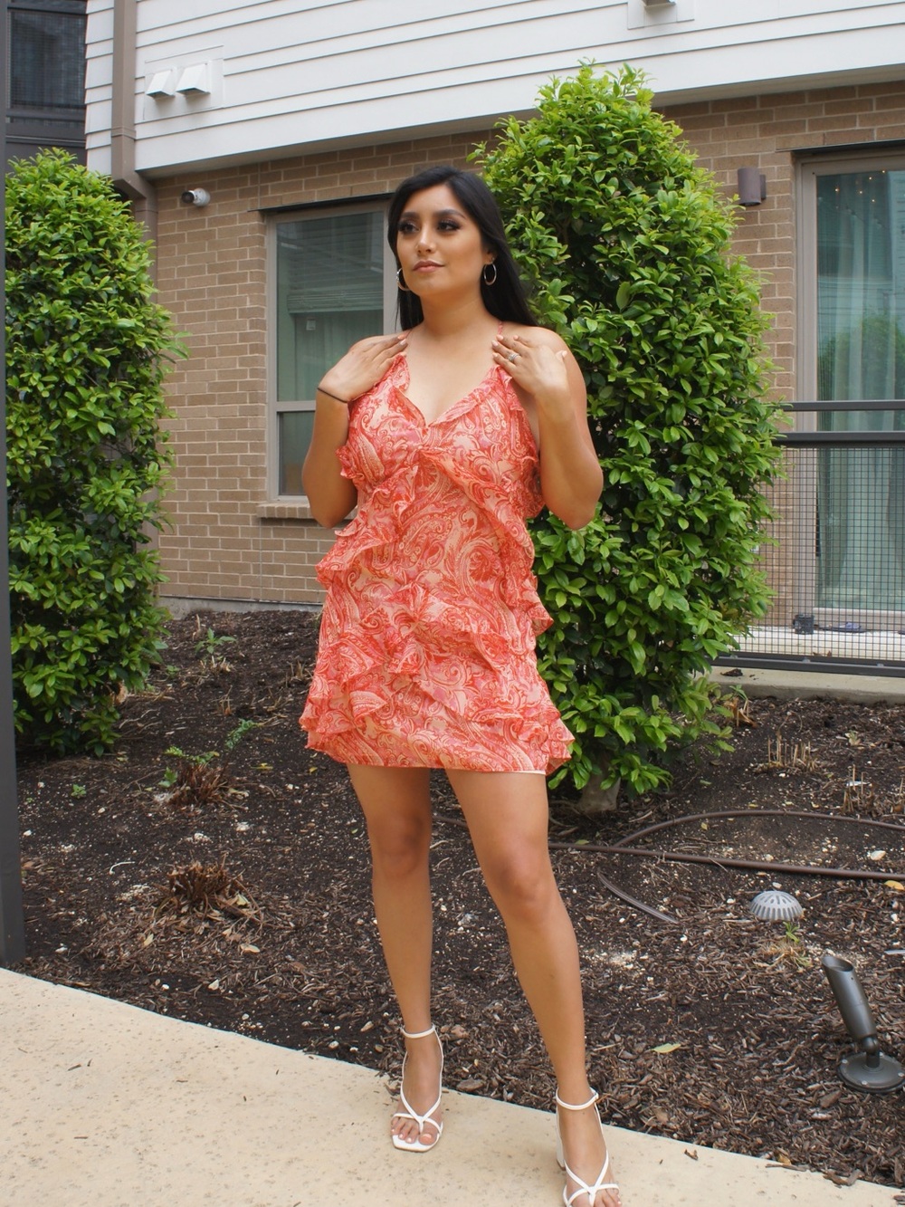Dress Forum Coral Paisley Ruffle Mini Dress